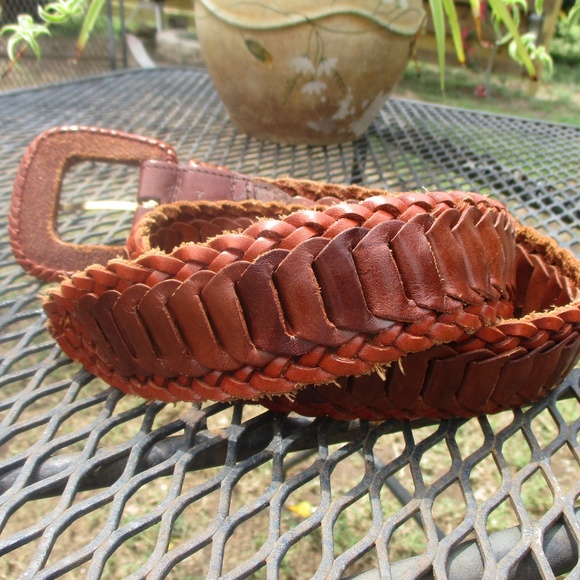 Gammon Shire Brown Leather Woven Boho Belt Size 30 - Picture 3 of 5